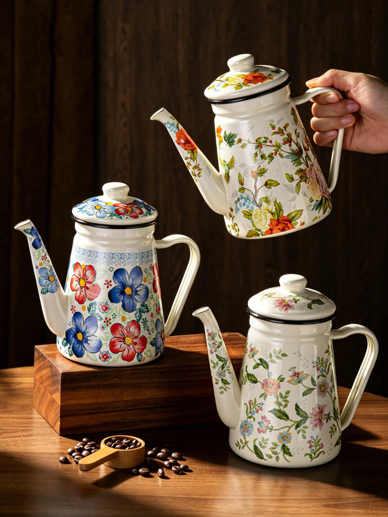 Floral Pattern Enamel Teapot w - Vintage Coffee Equipment avis et prix