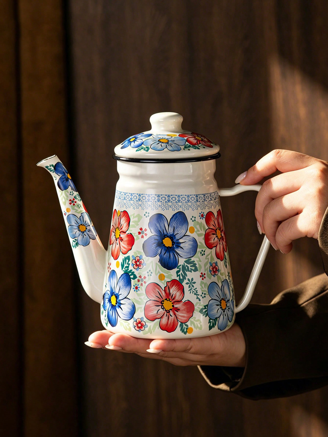 Floral Pattern Enamel Teapot w - Vintage Coffee Equipment avis et prix