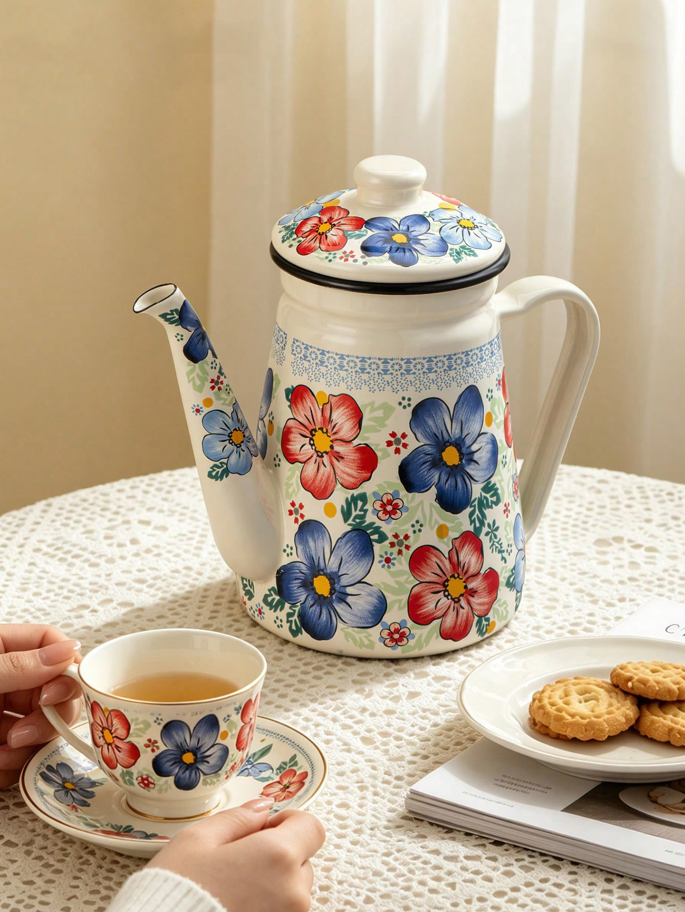 Floral Pattern Enamel Teapot w - Vintage Coffee Equipment avis et prix